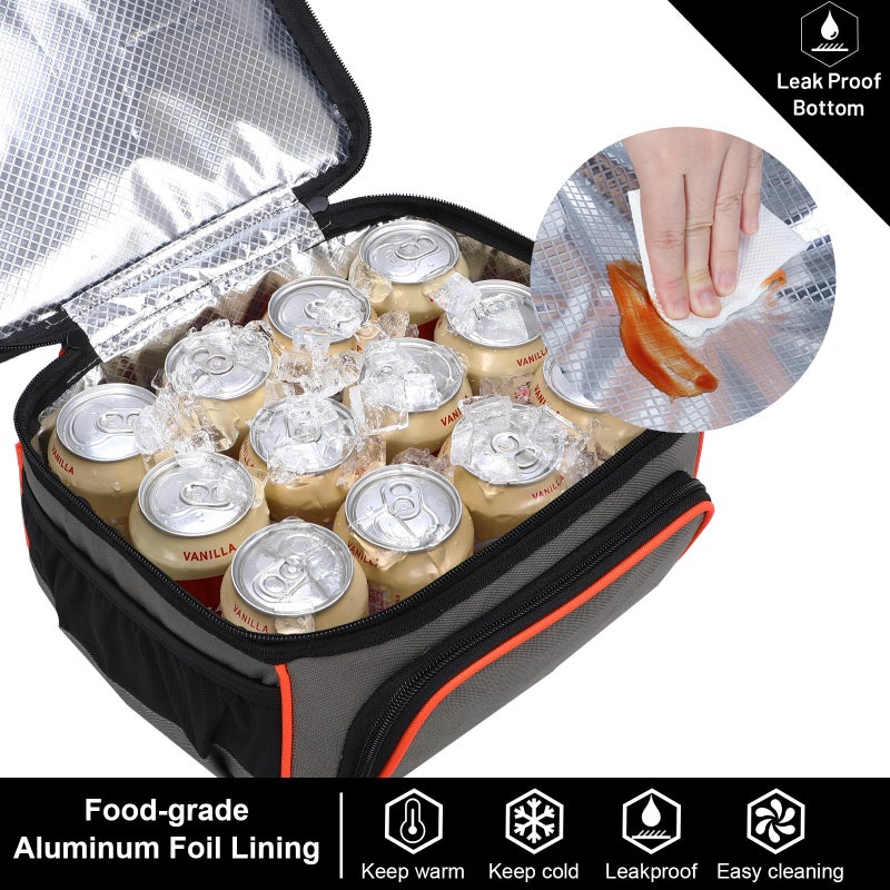 MIER 2 Compartment Lunch Bag Tote with Shoulder Strap for Men and Women Insulated Leakproof Cooler Bag  Grey/Orange - Image 5